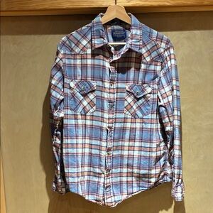 Pendleton Blue and Brown Plaid Pearl Snap